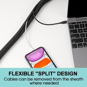 AGPTEK Cable Sleeve Cover, 20ft - 1 inch Desk Cord Organizer Cable Hider, Home Office Wire Management Computer TV Wire Loom Tubing, Pet Proof Cord Protector, from Cat Dog Chewing, Black