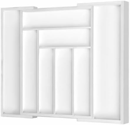 Pipishell Expandable Bamboo Silverware Drawer Organizer, White, Large