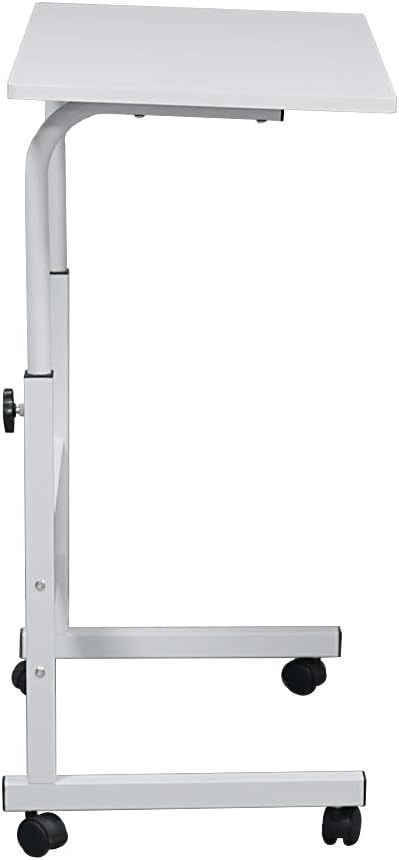 Henf Mobile Sofa Side Table Rolling Bed Table Snack Table, Height Adjustable Portable Laptop Computer Stand Desks Breakfast Tray Table with Wheels for Living Room Bedroom, White