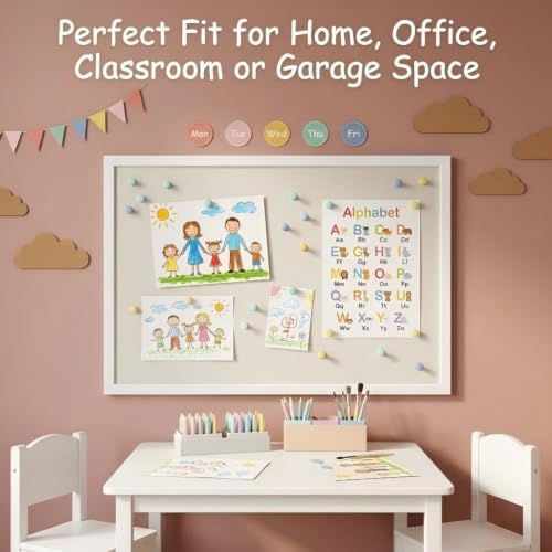 Gideal White Bulletin Board with Pine Wood Frame and Linen Surface