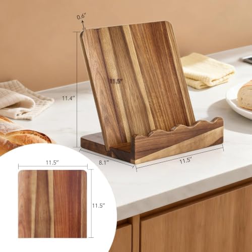 Scalloped Acacia Wood Cookbook Stand, Recipe Book Holder Keeps Pages Open