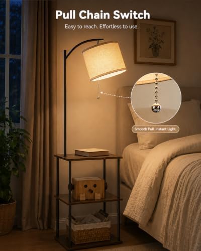 GERGO Floor Lamp with Table, Side Table for Living Room, 3 CCT 9W LED Bulb