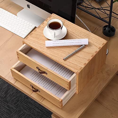 DDYURI Wooden Desk Organizer with 2 Drawers - Desktop Storage Drawers for Office Supplies File Paper Storage - Wood Chest/Small Cabinets for Jewelry Dresser Kitchen Counter (FAX2C-LT)