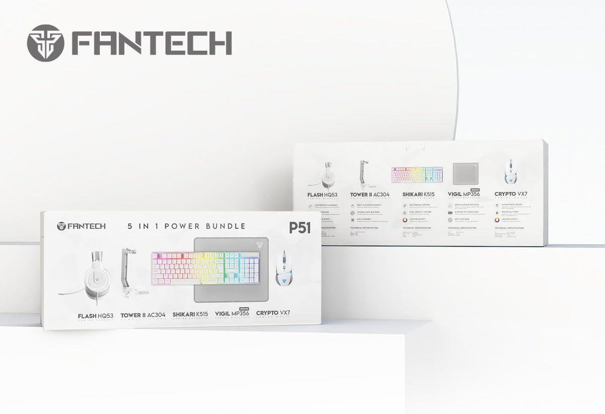 FANTECH P51S 5-in-1 Gaming Combo: LED Backlit Keyboard Mouse Headset, White