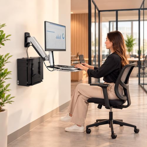 Mount-It! Monitor Wall Mount Arm, Keyboard Tray & CPU Holder, Sit-Stand