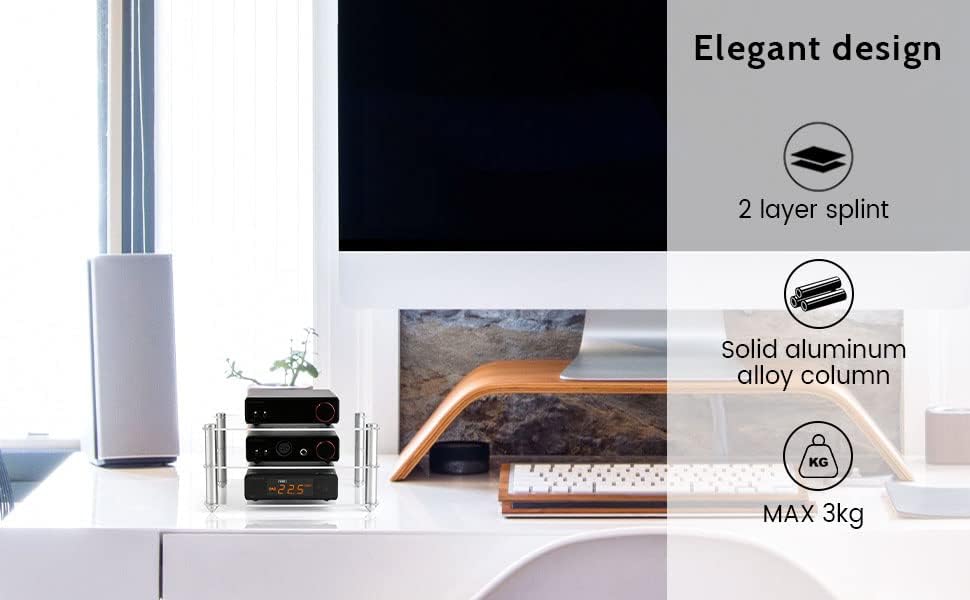 KGUSS Mini Audio Component Rack Acrylic 2-Layer Aluminium Holders Small Desktop Transparent Rack for HiFi Audio Equipment dac Amplifier Amp
