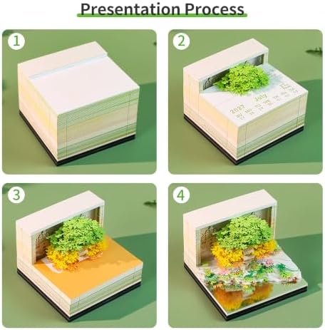 3D Calendar 2027,Tear-Away Time Piece Calendar 3D Memo Pad,Flower Sea Tree Island 3D Art Desk Calendar with Lights