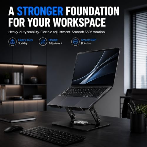 Adjustable Laptop Stand, Computer Stand with 360 Rotating Base