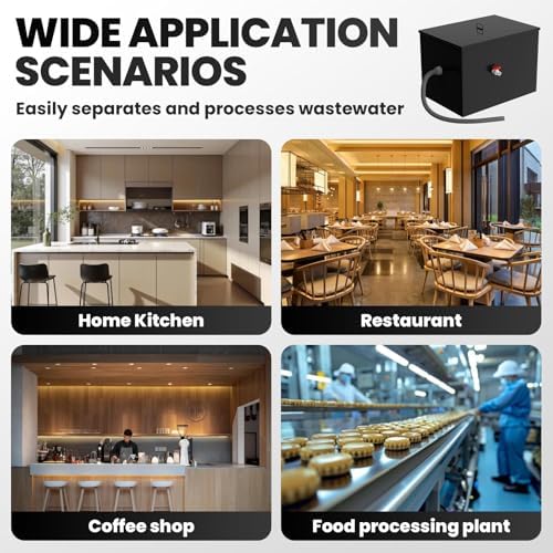Commercial Grease Trap, 40 LBS Carbon Steel Under Sink Grease Trap, Side Inlet Interceptor 40 Gallon, 15.32 GPM Grease Interceptor, for Restaurant Home Kitchen Canteen