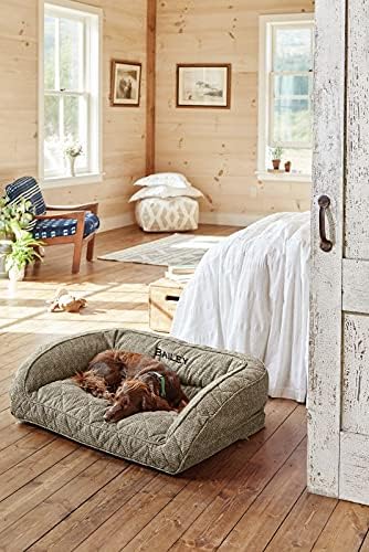 Orvis ComfortFill-Eco Bolster Dog Bed - Plush Rectangular Dog Beds with Three-Sided Bolster for Leaning, Charcoal Chevron - XL