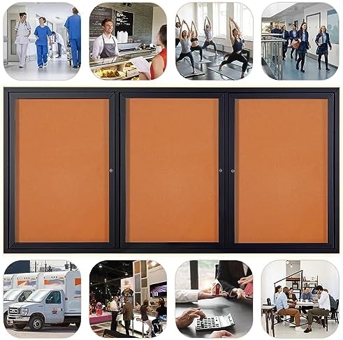 70x36 in Enclosed Bulletin Board Outdoor Cork Board Display Case, Black