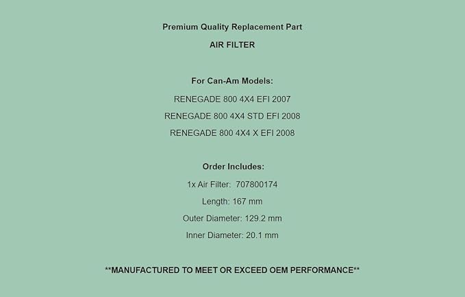 Generic Replacement Air Filter For Can-Am Renegade 800 4X4 Std X EFI 2007-2008