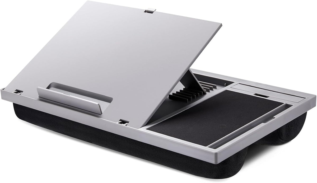LORYERGO Adjustable Laptop Desk with Cushion, Mouse Pad & Cellphone Slot - Laptop Stand for Bed & Couch, Riser for Home & Office (Grey)