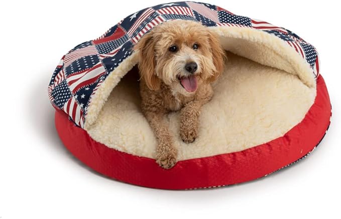 Snoozer Luxury Orthopedic Cozy Cave Pet Bed, Starpatch Red Diamond - Large