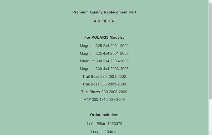 Replacement 1253372 Air Filter Cleaner