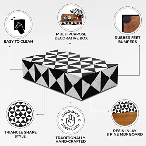 Handicrafts Home Decorative Storage Box with Lid, Black and White Decorative Remote Holder Box, Coffee Table Storage Box for Living Room, Console Table & Shelf Decor, Triangle - 10 x 6 x 2.5