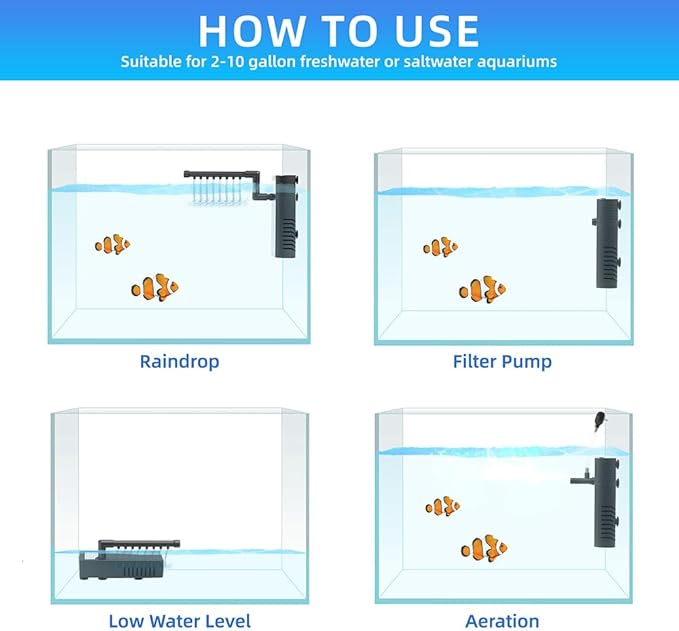 Submersible Internal Aquarium Filter Multiple Function Powerful Pump Fish Tank