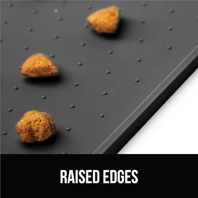 GORILLA GRIP 100% Waterproof Raised Edge BPA Free Silicone Pet Feeding Mat, Dog Cat Food Mats Contain Spills Protects Floors, Placemats for Cats and Dogs Water Bowl Pets Accessories 18.5x11.5 Charcoal