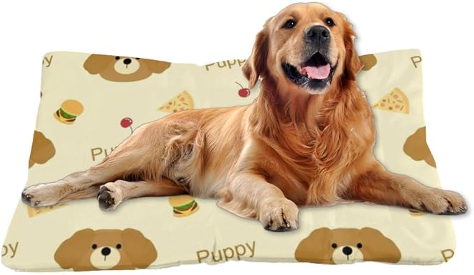 Cute Brown Puppy with Food Dog Beds and Furniture Dog Floor Mat Pad Bed Beds for Crates Washable Non-Slip Bed for Crate Washable Crate Mats Crates Kennel Pillow Indoor Outdoor 24X18 Inch