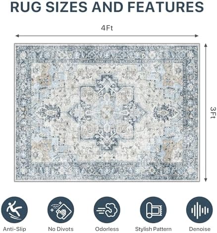 36"x48" Office Chair Mat for Hardwood Floor, Non-Slip Washable Blue