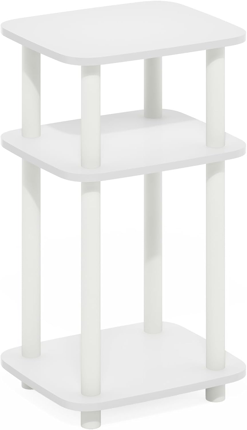 Furinno JUST 3-Tier Telephone Table, Turn-N-Tube Toolless Side Table with Open Shelf, Round Curve Corner Night Stand, Bedside Table, for Living Room, Bedroom, White