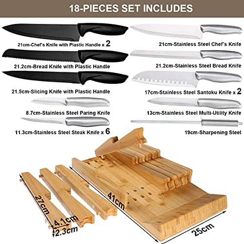 NIUXX Bamboo In-Drawer Knife Block Set for 16 Knives(Not Included)