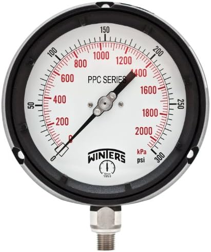 Winters PPC Series Phenolic Dual Scale Process Pressure Gauge with Stainless Steel Internals, 0-300 psa/kpa, 4-1/2" Dial Display, +/-0.5% Accuracy, 1/4" NPT Bottom Mount