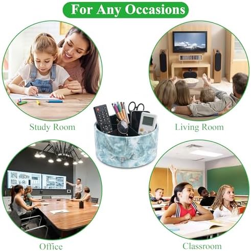 Remote Control Holder, 360°Spinning PU Leather Desk TV Remote Caddy,Desk Storage Box Room Accessories for Controller, Media,Mail,Calculator, Mobile Phone,Pencil(1-Big Marble Green)