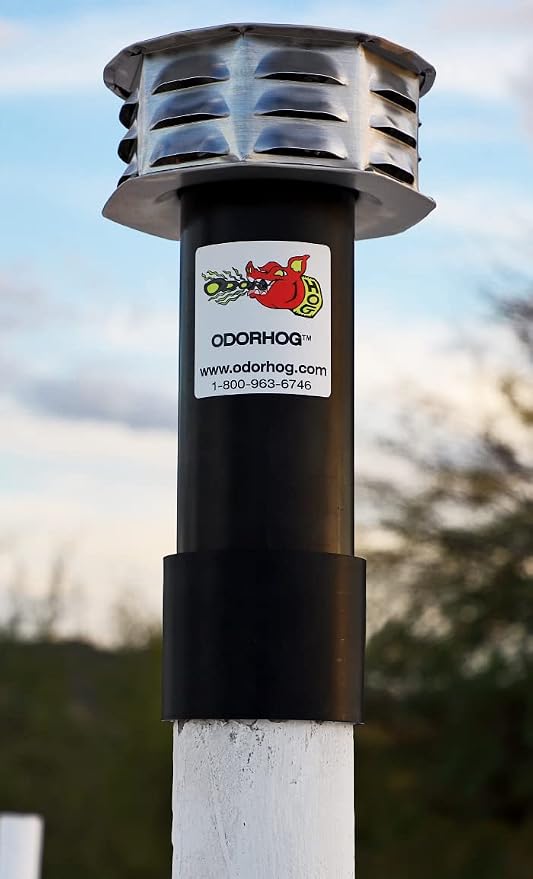 OdorHog Metal Cap Slip On Vent Stack Pipe Filter 6" Black ABS, Removes Outdoor