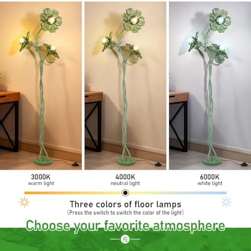 NewAoNaSen Vintage 3 Heads Flower Floor Lamp, Cute Floor Reading Light