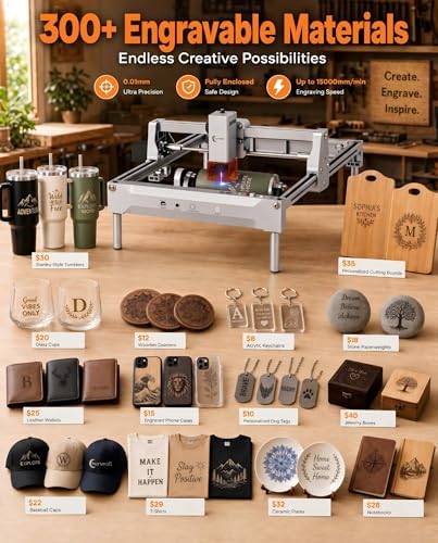 Laser Engraver 12W Laser Engraving Machine for Wood Metal Acrylic Glass Stone, DIY CNC Portable Laser Cutter 7.9" x 11.8" (Near A4) Offline Engraving Carverall K15 Pro Silvery, 12000mW, Class 1