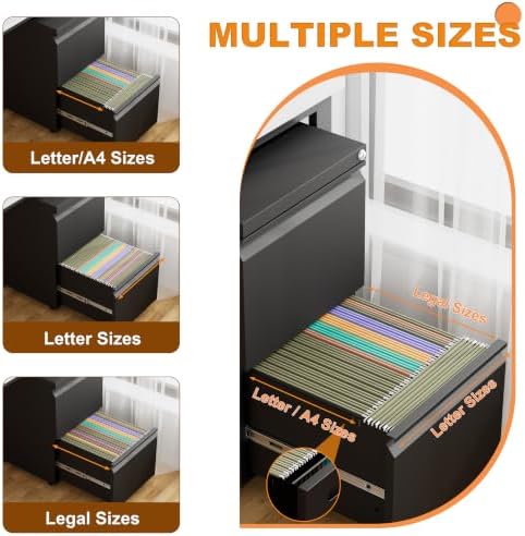 2 Drawer Metal Mobile File Cabinet with Lock and 4 Keys