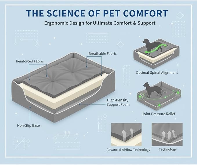 Pet Bed & Dog Beds: Waterproof Dog Bed for Small/Med/Large Dogs/Cats Premium Oxford Cloth, All-Season, Bite-Resistant, Shape-Retaining, Thick PP Cotton, Quick Rebound, Urine-Proof (Large)