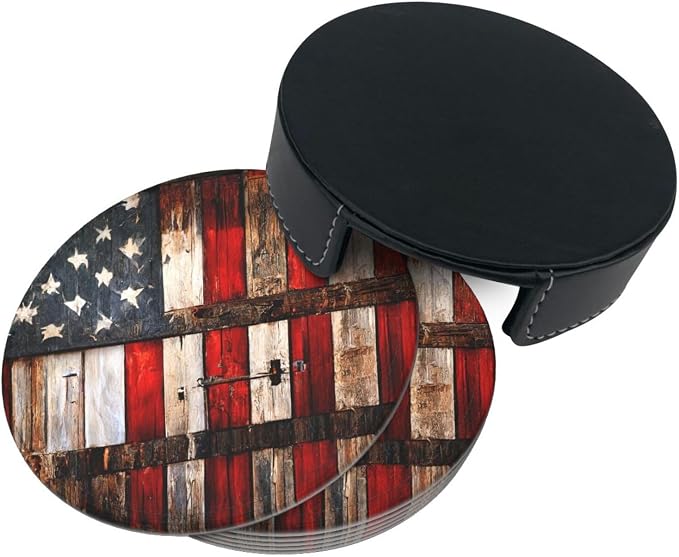 Rustic Barn Door Vintage American Flag Coasters