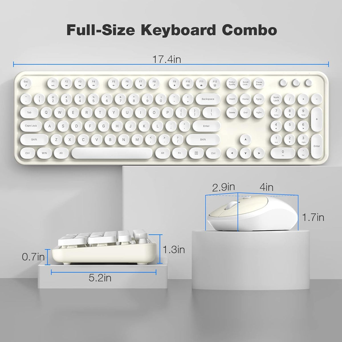 KNOWSQT Wireless Keyboard and Mouse Combo - White-Milky Full-Sized 2.4 GHz 104 Keys Typewriter Cute Keyboard, Round Keycap and Optical Mouse for Windows, Computer, PC, Laptop, Desktop