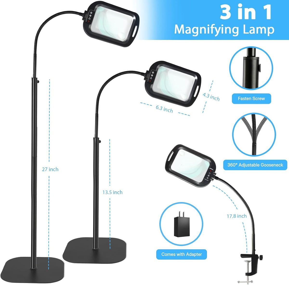 30X 10X Extra Large Floor Magnifying Glass with Light and Stand Hands Free