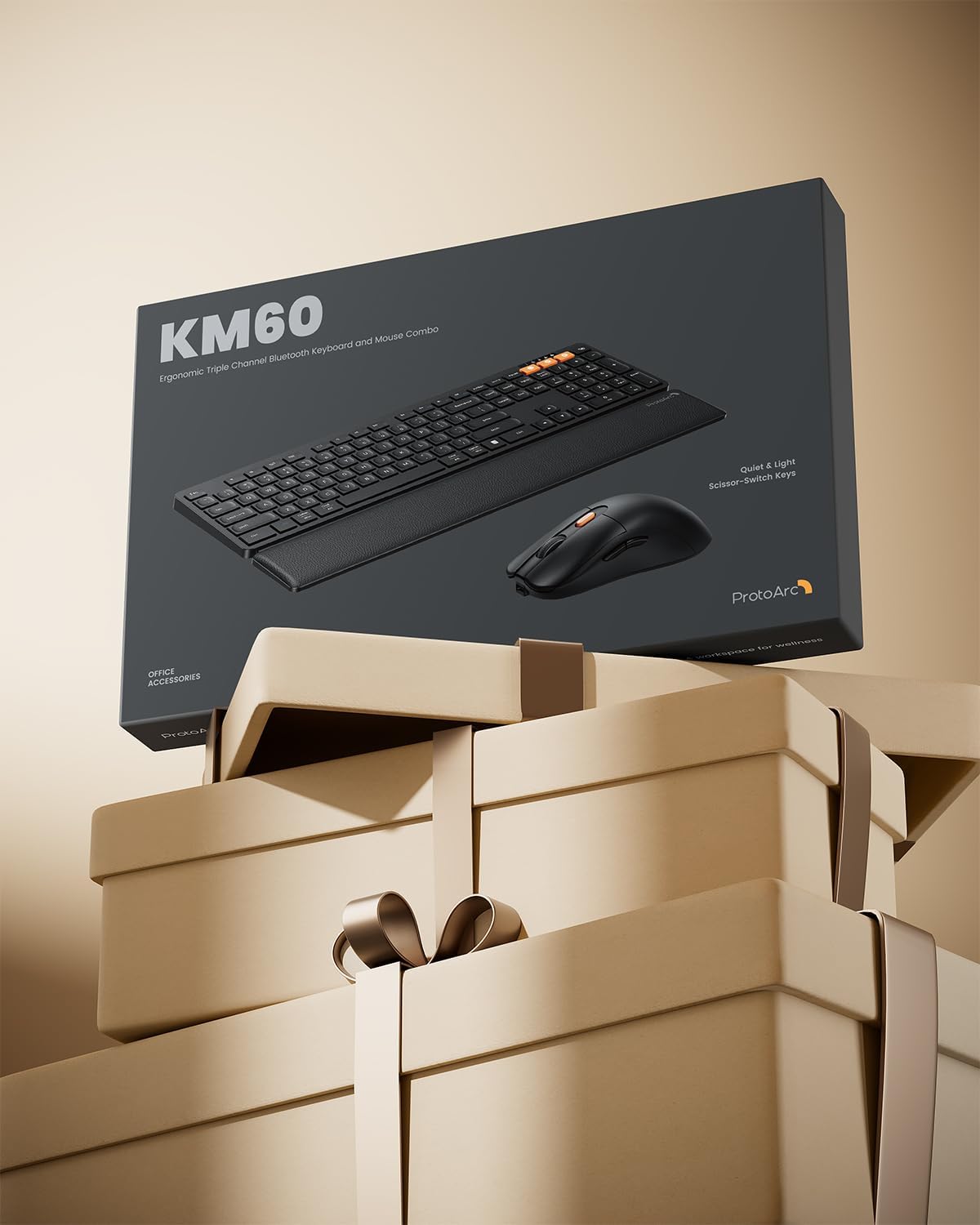 ProtoArc KM60 Wireless Ergonomic Keyboard Mouse Combo, Black