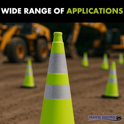24 Pack 28" Inch Lime Traffic Safety Cones with Dual Reflective Collars - High Visibility Industrial Pylons Traffic Cones for Road, Parking Lots, Driving, Construction