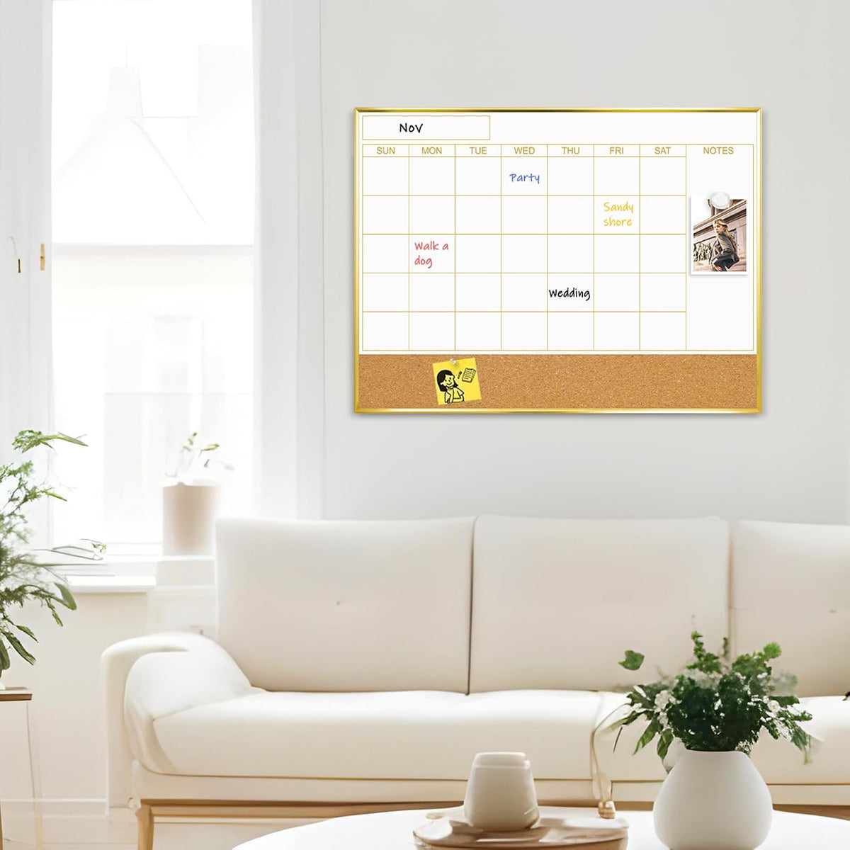 Dry Erase Calendar Whiteboard, 36"x24" Monthly White Board with Cork Board