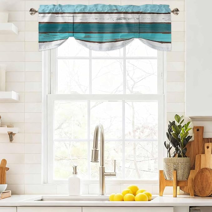 Turquoise Teal Tie Up Valance Curtains