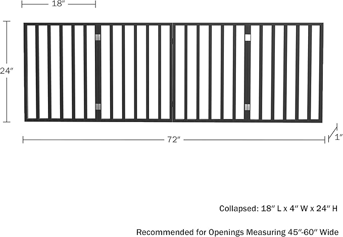 Pet Gate - 4-Panel Indoor Foldable Dog Fence for Stairs, Hallways, or Doorways - 72x24-Inch Wood Freestanding Dog Gates by PETMAKER (Black)