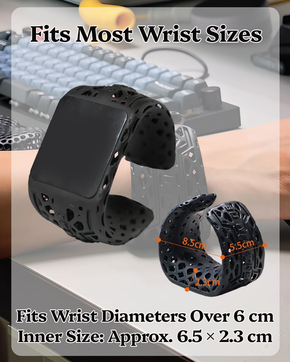 Mouse Wrist Rest Support, Wearable Wrist Cushion with Ergonomic Ring Design, 3D Printed Honeycomb Palm Rest, Breathable & Washable Resin Wrist Support for Gaming, Office, Laptop & Computer Work