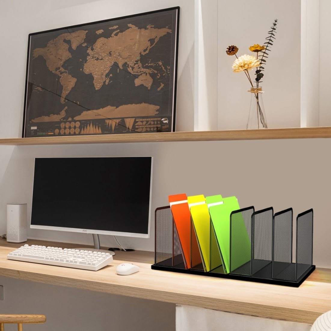 Kuntine.B 7-Section Upright Desk File Organizer Black 1 Pack