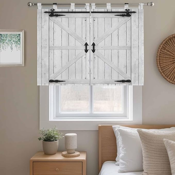 Farmhouse Wood Grain Bedroom Curtains 63 Inch Length, Window Curtains Tab Top