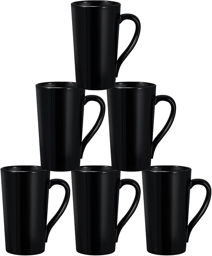 20 oz Ceramic Black Coffee Mugs Set of 6, Large Tall Coffee Mug