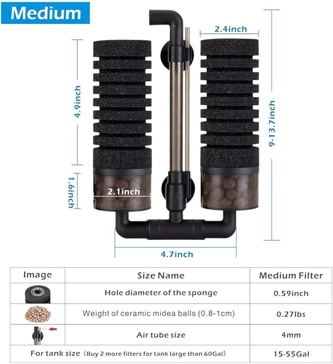 hygger Sponge Filter, Aquarium Filter Double Sponge Replaceable Media