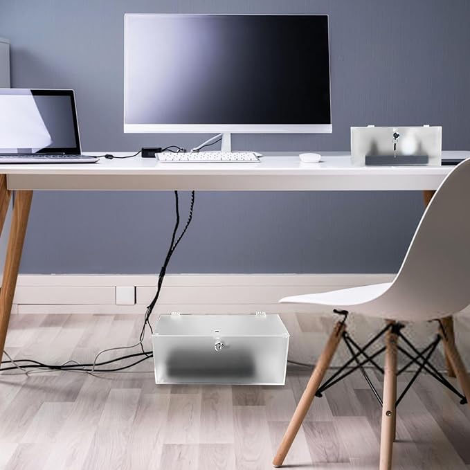 Cable Management Box with Lock,Cable Organizer Box & Power Strip Cover,Frosted Acrylic, Wire Storage and Organization for Cords,Suitable for TV, Computer,Child and Pet Proof(2PC)