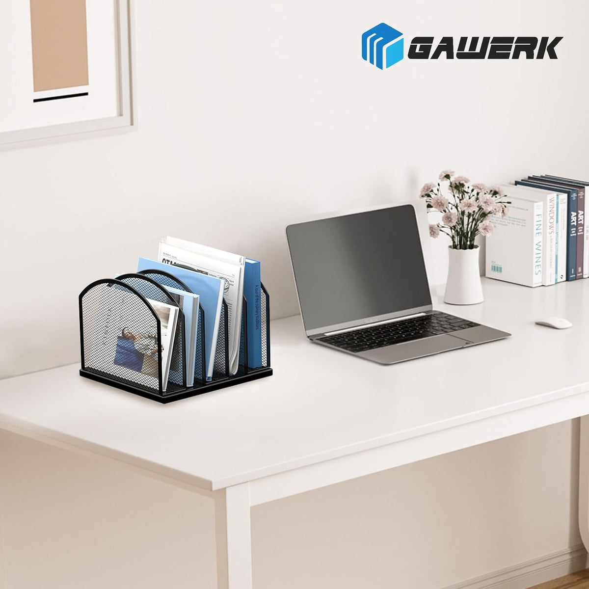 2 Pack Gawerk 5-Section Vertical Desktop Organizer, 5-Section Mesh File Folder Stand Sorter for Office Home Classroom Organization, Black