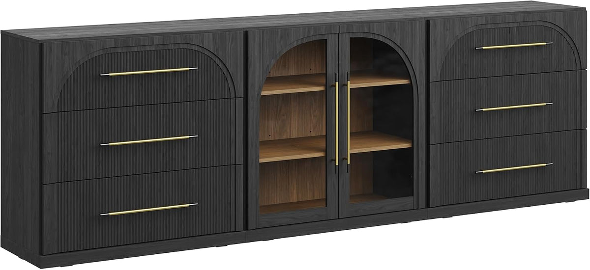 BELLEZE Jagger 3-Piece Modular Sideboard Buffet Cabinet - Ebony