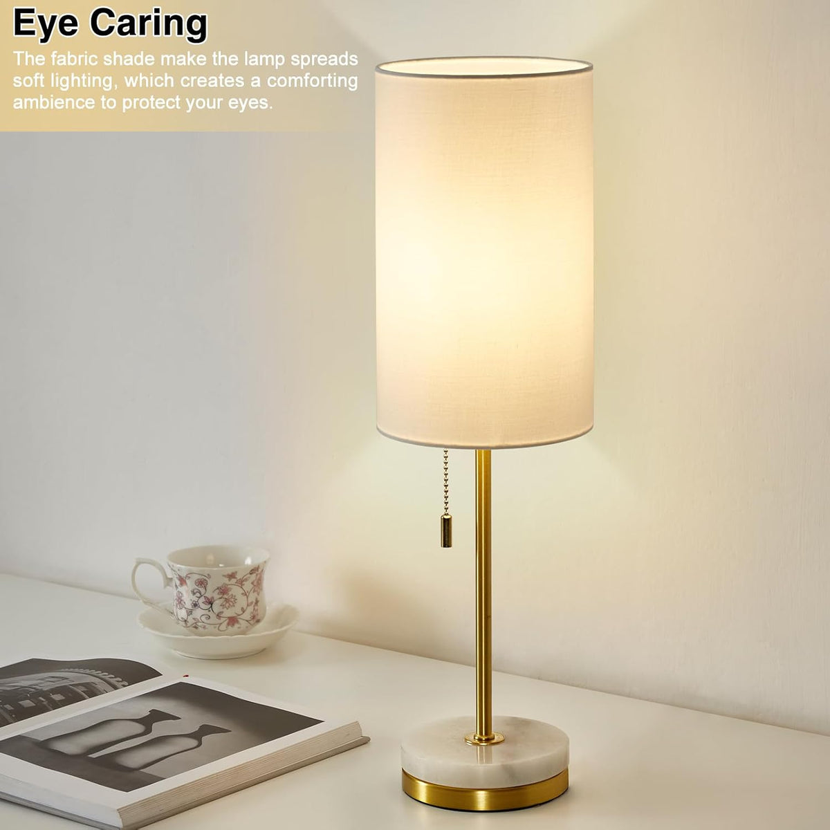 Luvkczc 18" Desk Lamp & Table Lamp Set of 2, Bedside Lamps with Marble Base